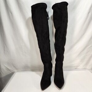JustFab Aubriana Boots Over The Knee Heeled Suede‎ Women's Size 9 Black